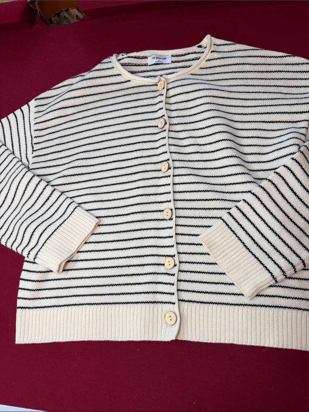 The workshop cream black Striped Button up knit Cardigan sweater women’s medium